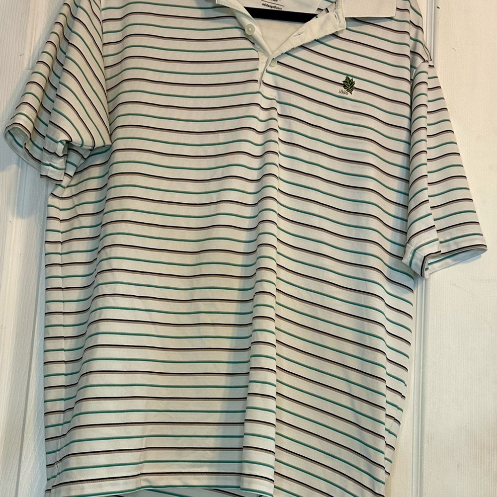 Adidas White and Green Polo Shirt Classic Striped Design